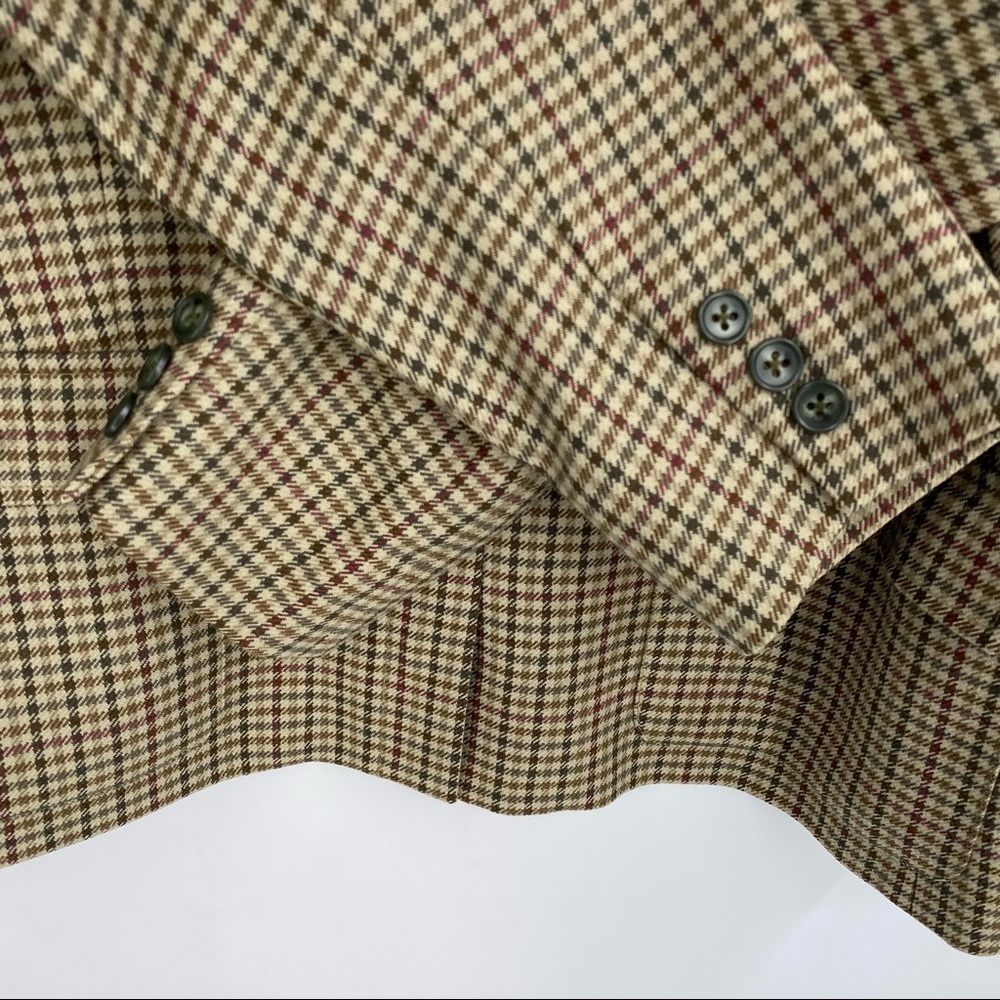 Talbots Vintage Houndstooth Wool Zipper Blazer Jacket Green Tan Women's 12P - Picture 9 of 13